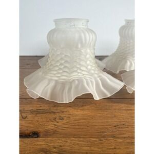 Frosted‎ Satin Glass Lampshades Ruffle Hobbed Lamp Light Shades Off White (2)